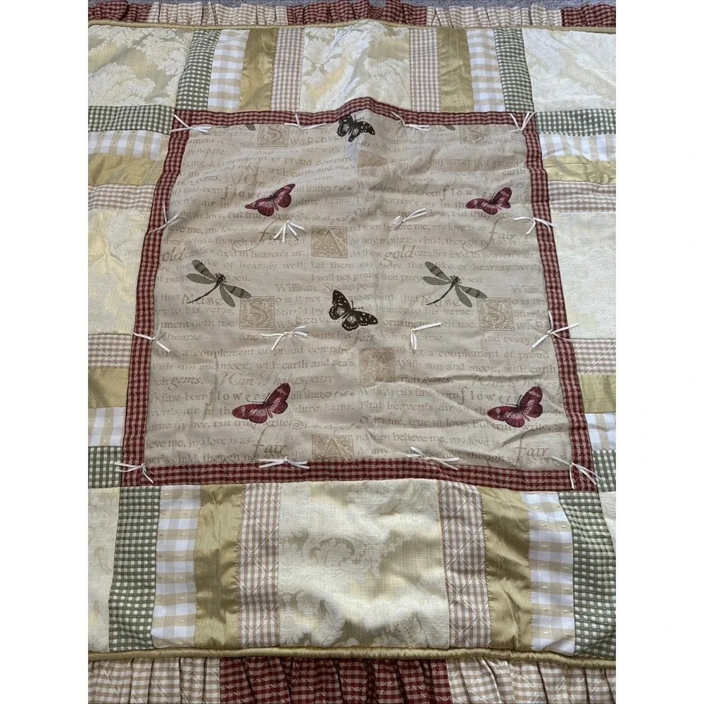 Baby‎ Nursery Quilt Blanket Nava's Designs Yellows Brocade Unisex Plaids Bugs